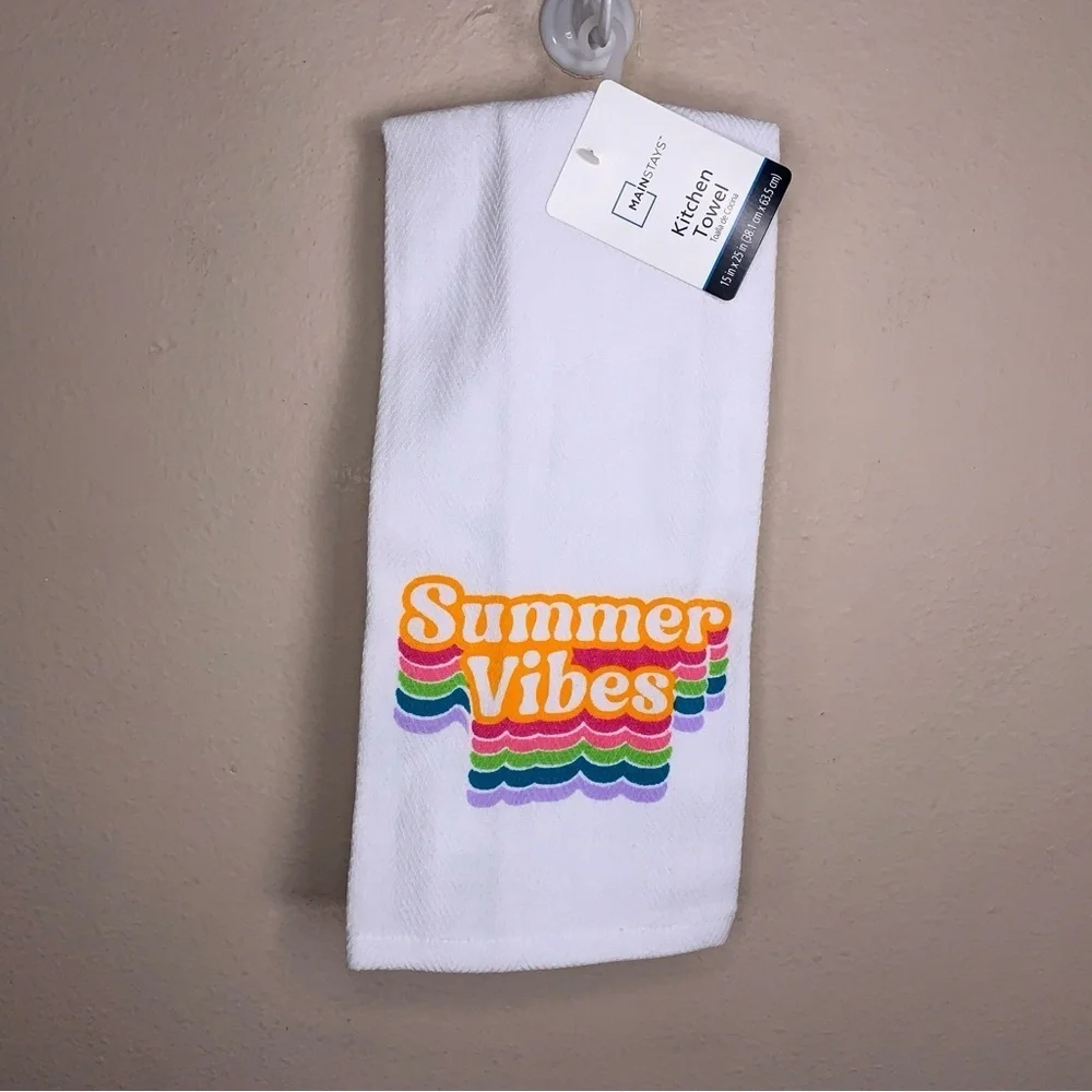 NEW Summer Vibes Kitchen Towel 15 x 25 Cotton Multicolor White Hand Dish Gift